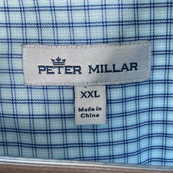 Peter Millar Shirt Mens 2XLarge Blue White Check Cotton Dress Classic Career - Picture 3 of 11